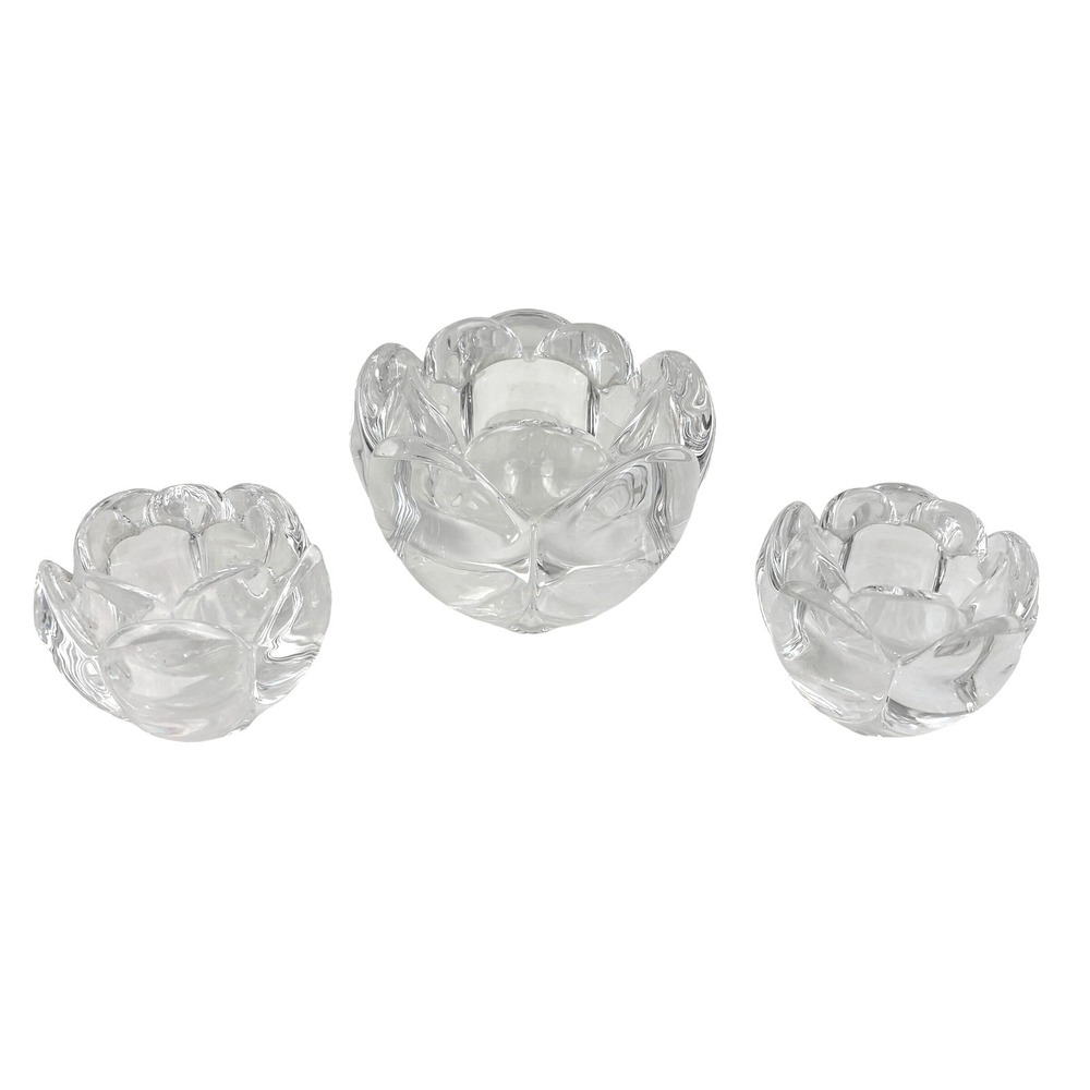 Royal Copenhagen Crystal Lotus Votive Candle Holders Torben Jorgensen Set of 3